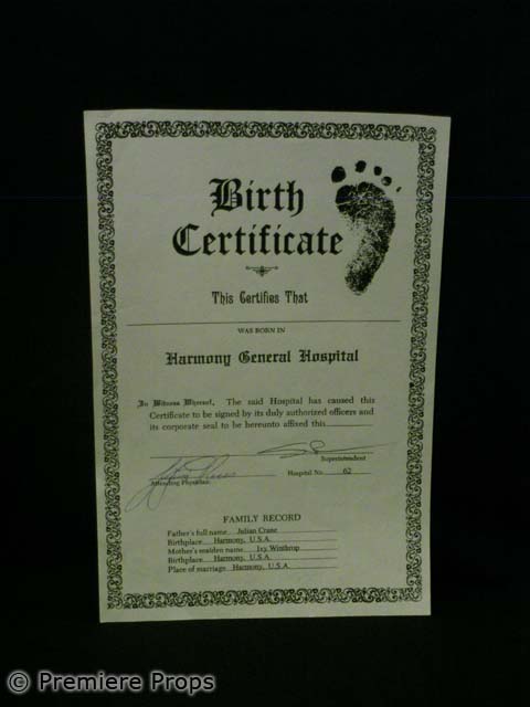 107: Passions BIRTH CERTIFICATE TV Movie Props